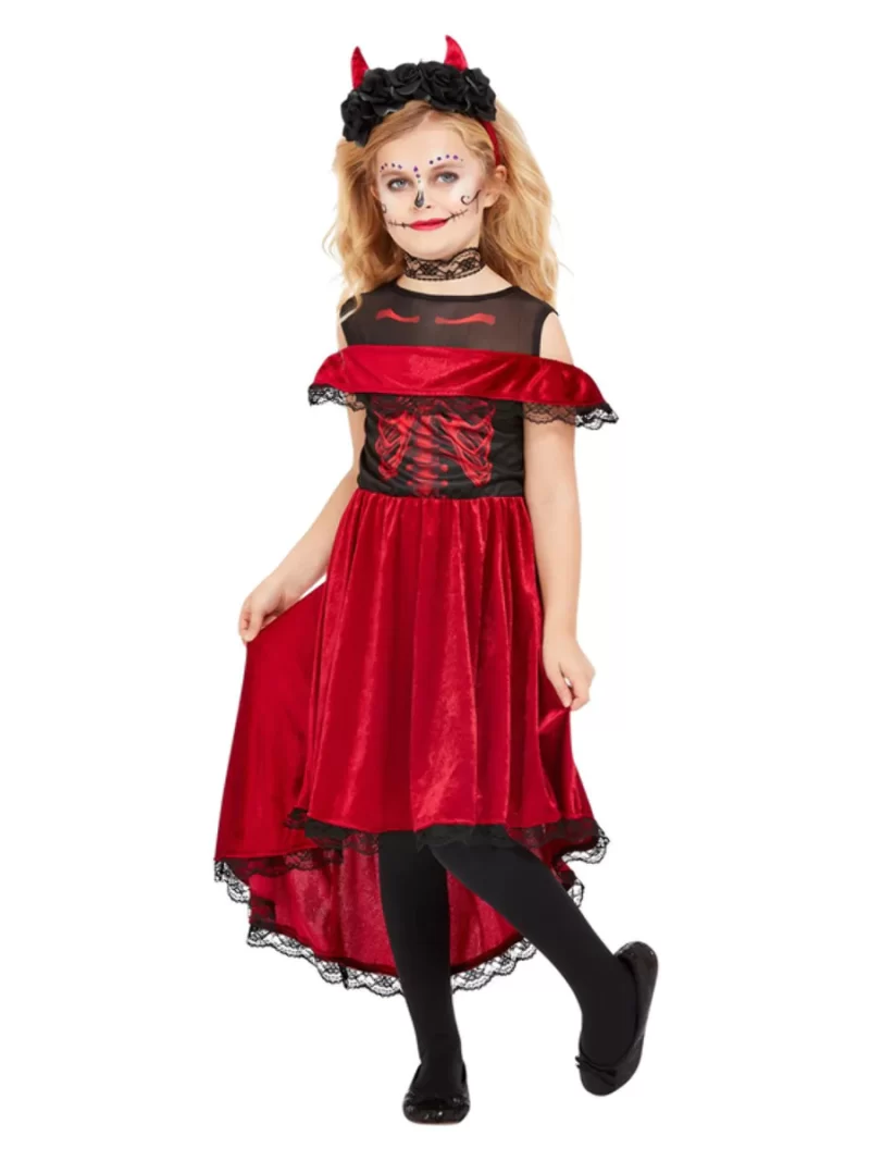 Day Of The Dead Devil Girl Children's Fancy Dress Costume