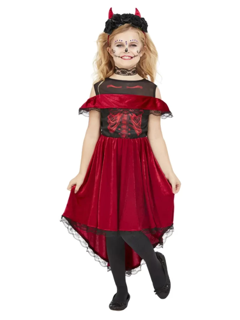 Day Of The Dead Devil Girl Children's Fancy Dress Costume - Image 2