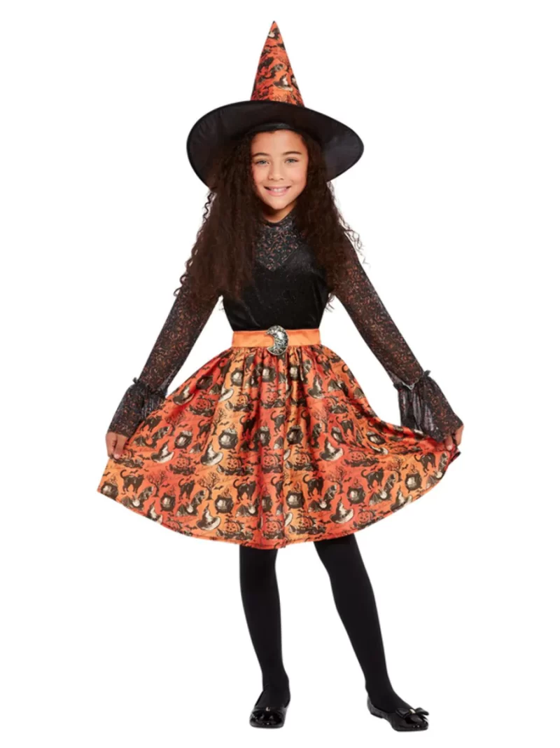 Vintage Witch Orange Children's Fancy Dress Costume - Image 2
