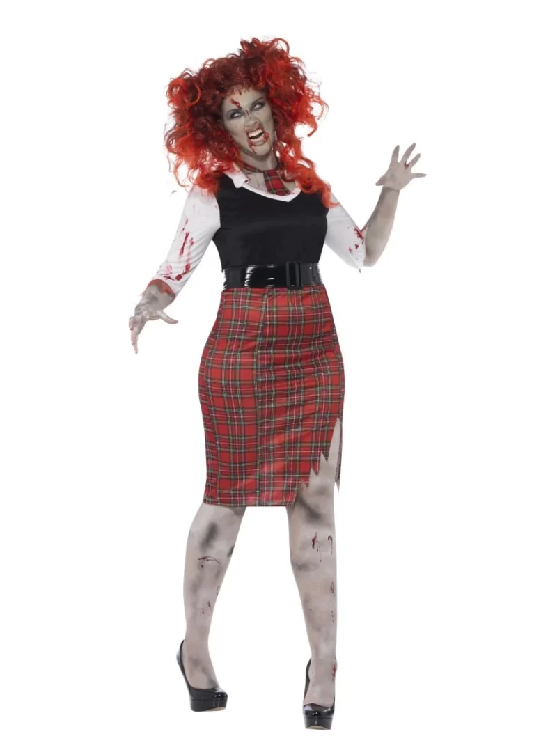 Zombie School Girl Curves Ladies Halloween Fancy Dress Costume