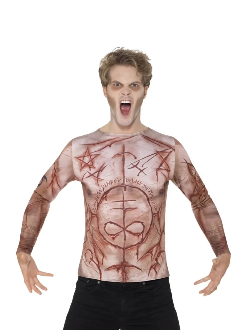 Mutilated Skin T-Shirt Men's Halloween Fancy Dress Costume