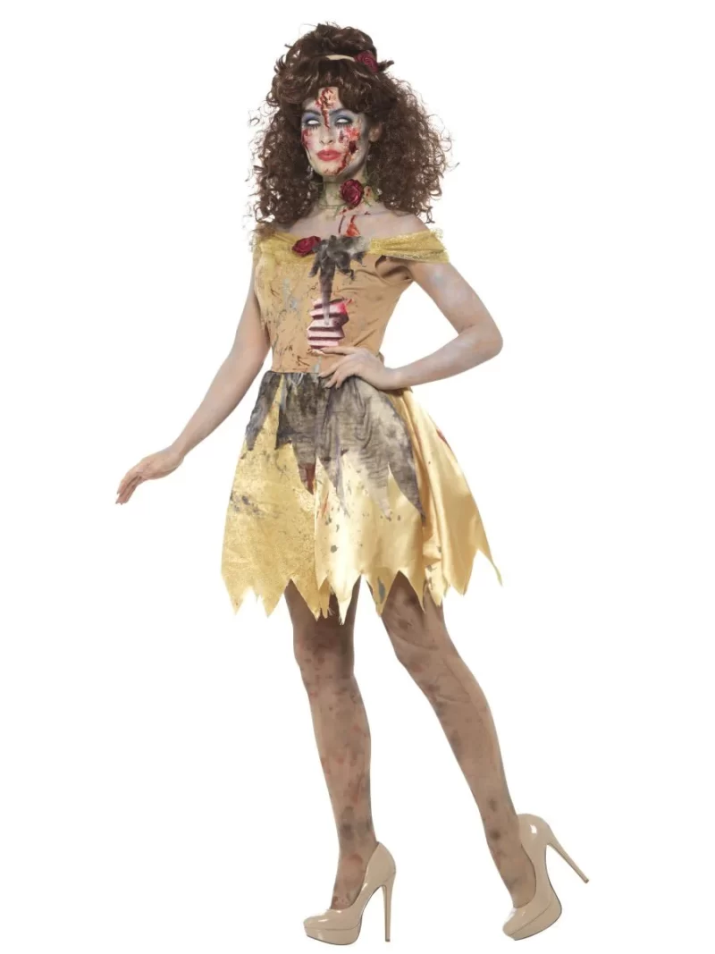 Zombie Golden Fairytale (Belle) Ladies Fancy Dress Costume - Image 2