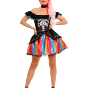 Day Of The Dead Ombre Colourful Senorita Ladies Fancy Dress Costume - Image 2