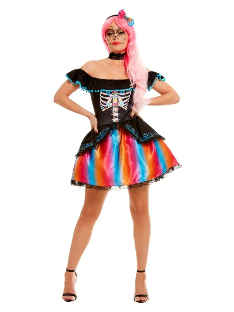 Day Of The Dead Ombre Colourful Senorita Ladies Fancy Dress Costume - Image 2