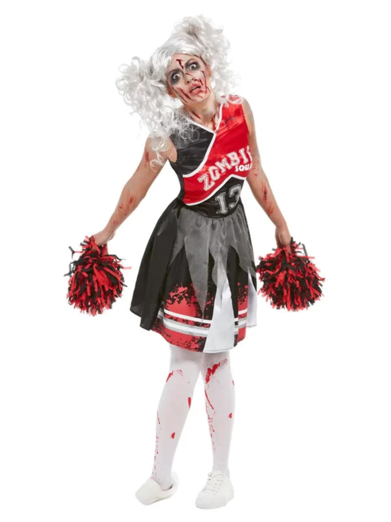 Zombie Cheerleader Ladies Halloween Fancy Dress Costume