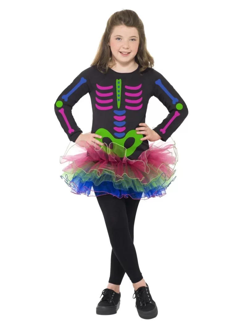 Neon Skeleton Girl Children's Halloween Fancy Dress Costume