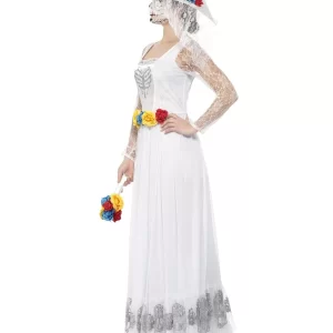Day of The Dead White Skeleton Bride Ladies Halloween Fancy Dress Costume - Image 3
