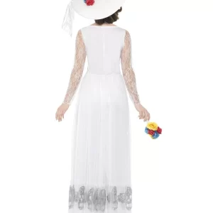 Day of The Dead White Skeleton Bride Ladies Halloween Fancy Dress Costume - Image 2
