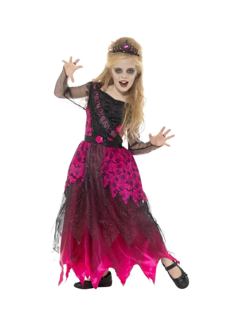 Deluxe Gothic Pink Prom Queen Halloween Children's Fancy Dress Costume