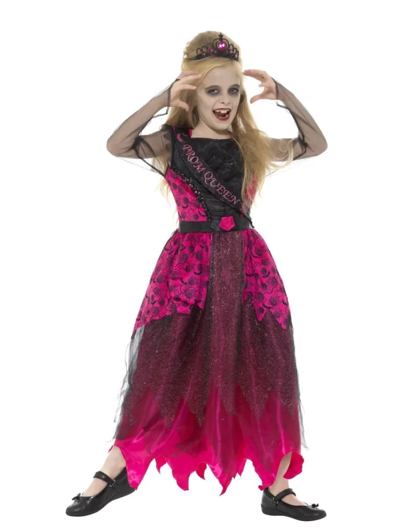 Deluxe Gothic Pink Prom Queen Halloween Children's Fancy Dress Costume - Image 2