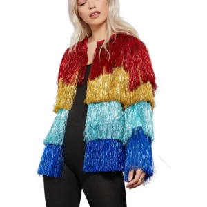 Fever Rainbow Tinsel Festival Pride Jacket Ladies Fancy Dress Costume - Image 2