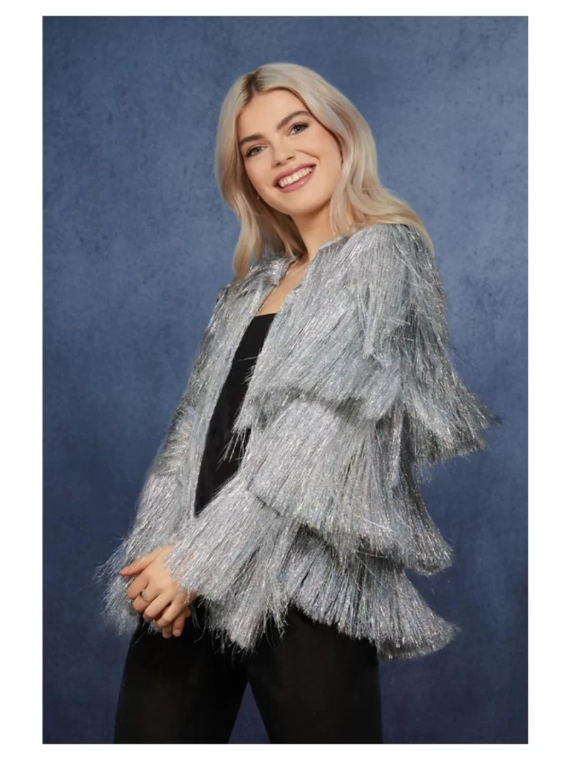 Fever Silver Tinsel Festival/Festive Jacket Ladies Fancy Dress Costumes