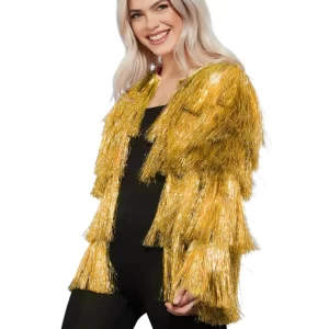Fever Gold Tinsel Festival/Festive Jacket Ladies Fancy Dress Costume - Image 2