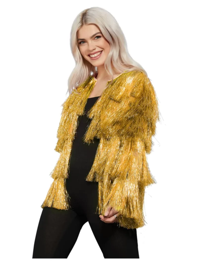 Fever Gold Tinsel Festival/Festive Jacket Ladies Fancy Dress Costume - Image 2