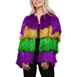 Fever Mardi Gras Tinsel Jacket Lades Fancy Dress Costume - Image 2