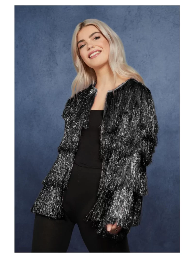 Fever Black Tinsel Festival Jacket Ladies Fancy Dress Costume