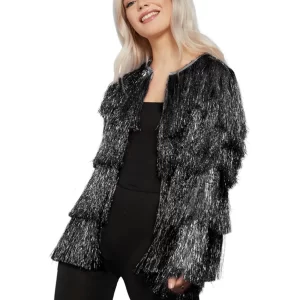 Fever Black Tinsel Festival Jacket Ladies Fancy Dress Costume - Image 2