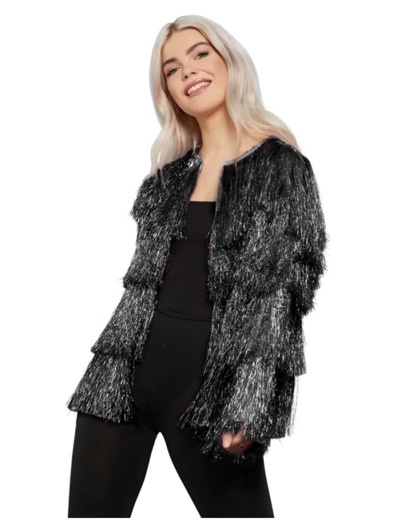 Fever Black Tinsel Festival Jacket Ladies Fancy Dress Costume - Image 2