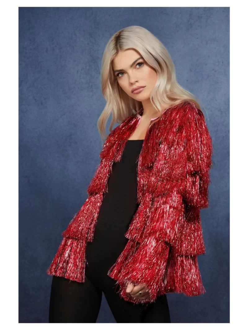 Fever Red Tinsel Festival/Festive Jacket Ladies Fancy Dress Costume