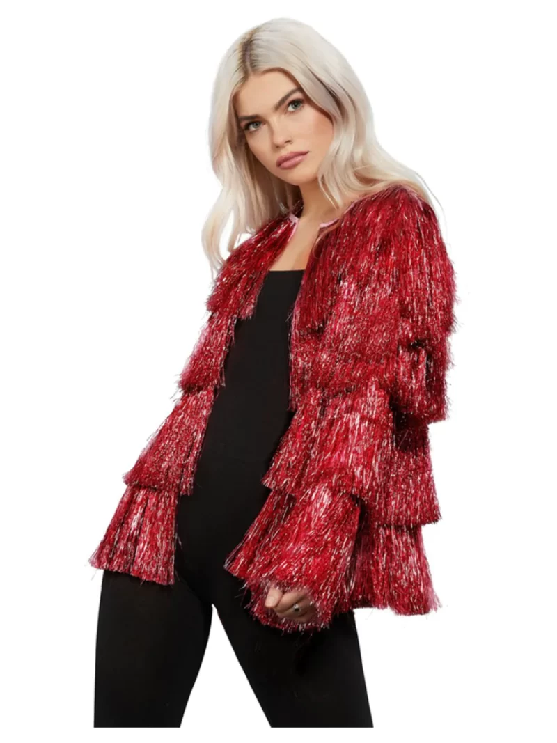 Fever Red Tinsel Festival/Festive Jacket Ladies Fancy Dress Costume - Image 3