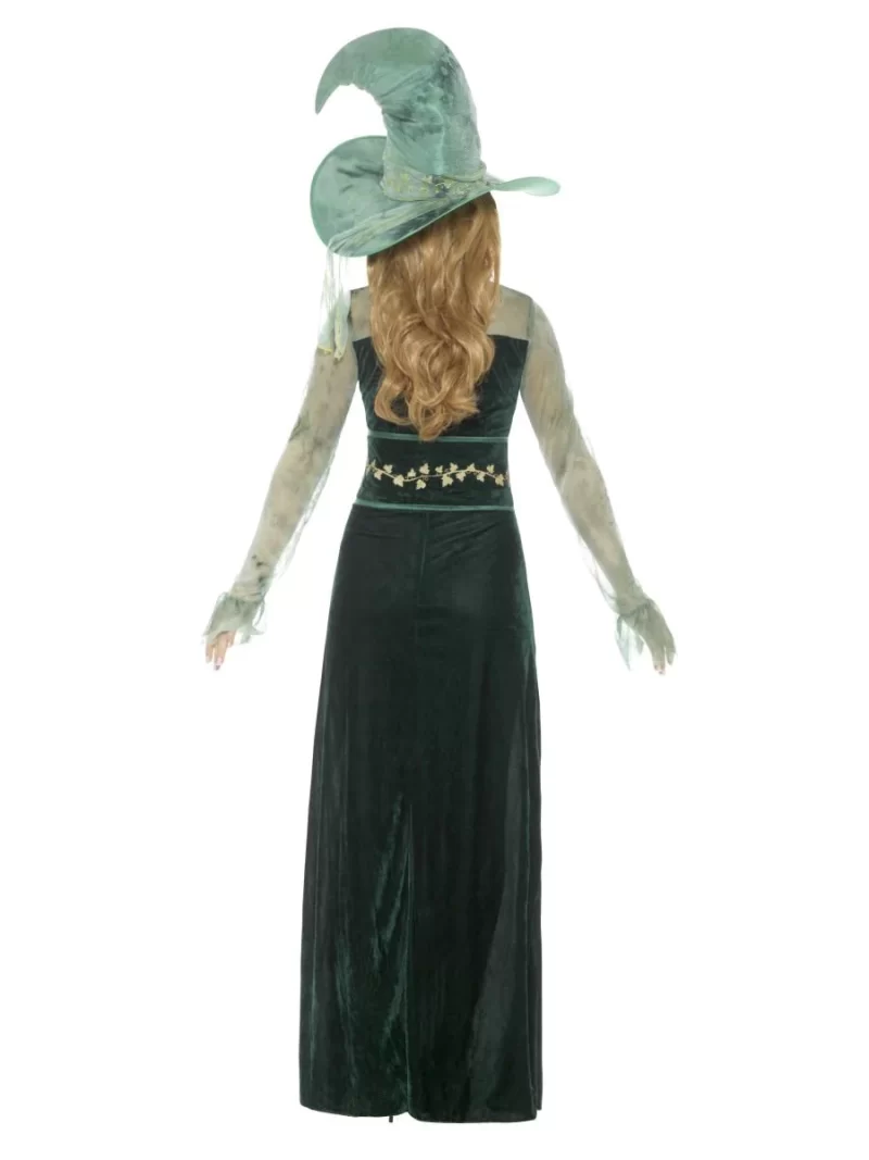 Deluxe Emerald Witch Ladies Halloween Fancy Dress Costume - Image 2