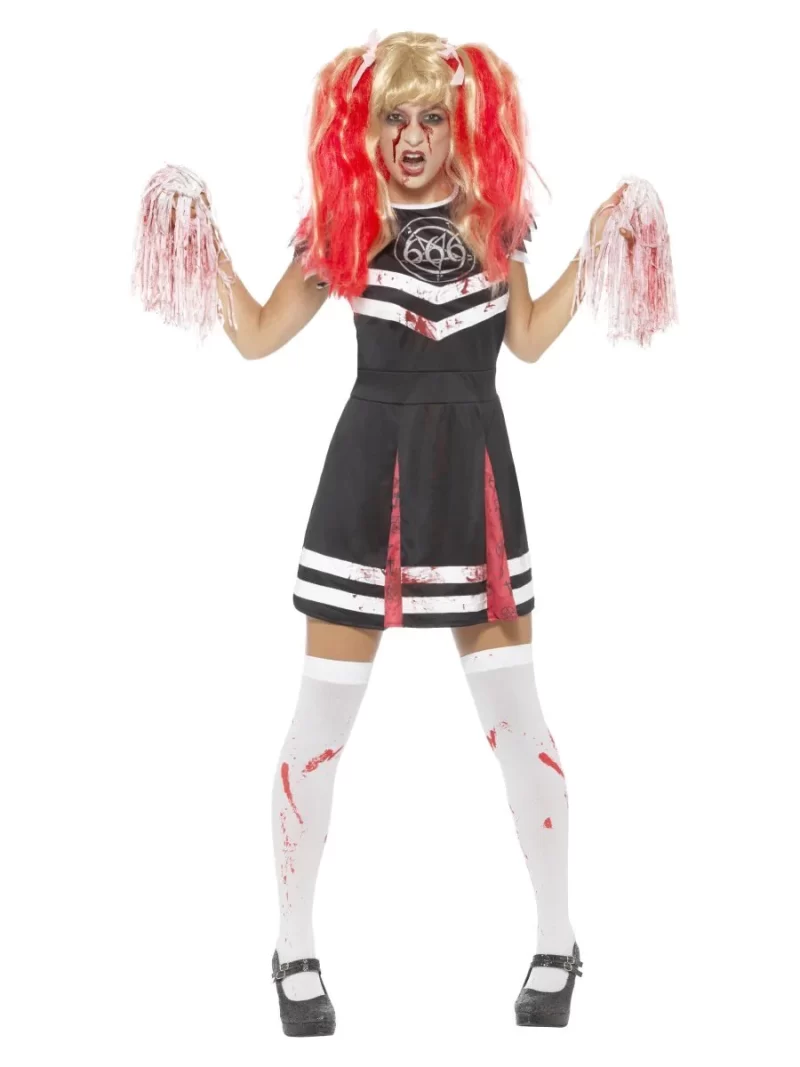 Satanic Cheerleader Ladies Halloween Fancy Dress Costume