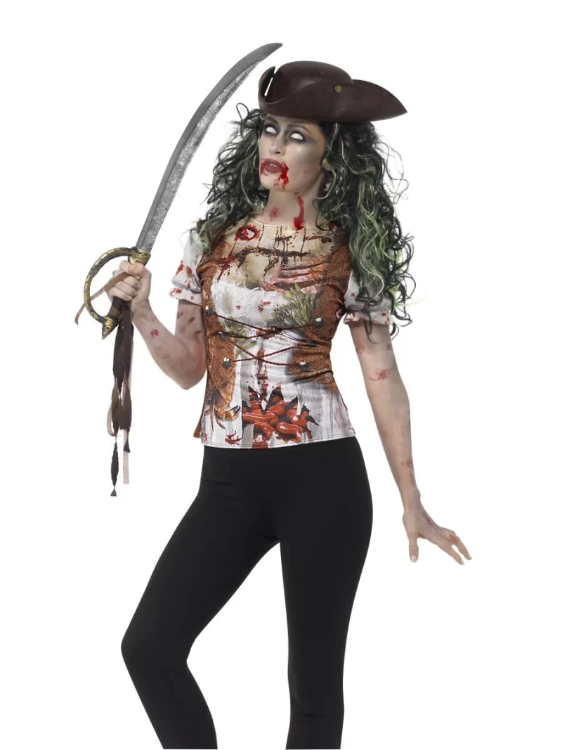 Zombie Pirate T-Shirt Ladies Halloween Fancy Dress Costume