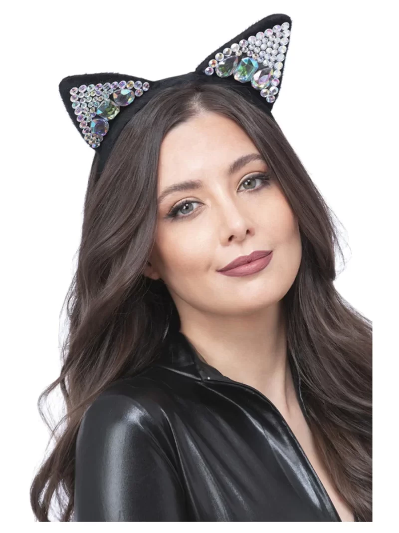 Jewelled Black Cat Ears Headband