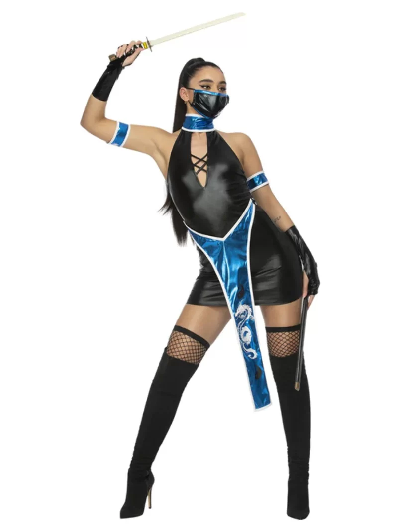 Fever Blue Ninja Ladies Fancy Dress Costume - Image 2