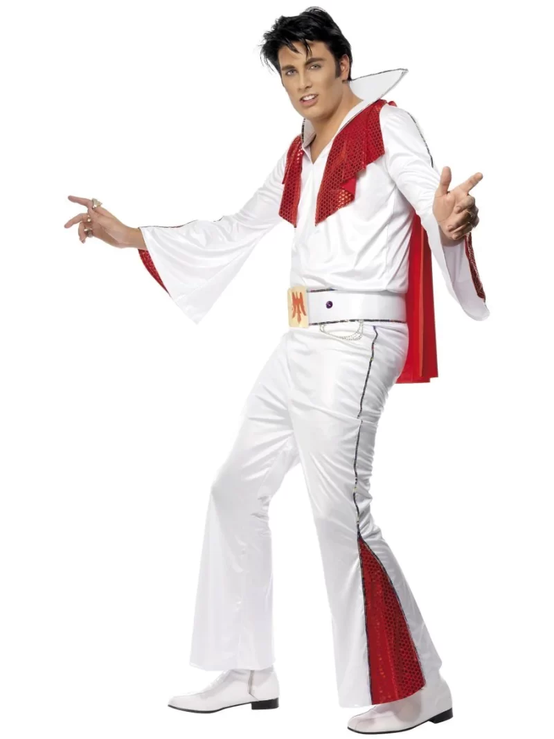 Elvis, White & Red Men's Fancy Dress Costume