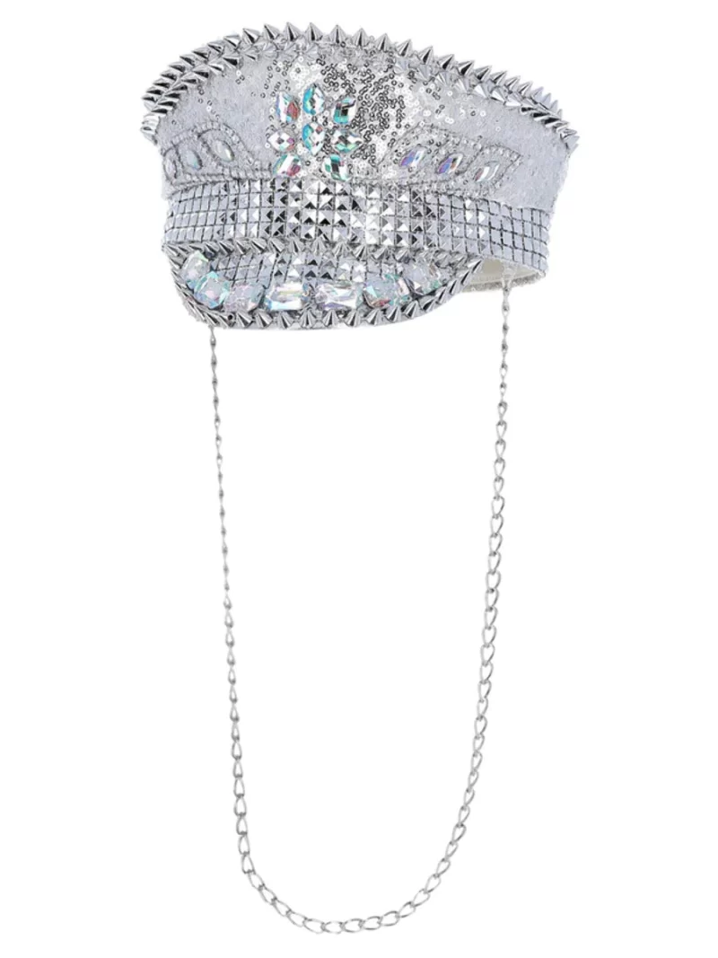 Fever Deluxe Sequin Studded Captains Cap, Silver