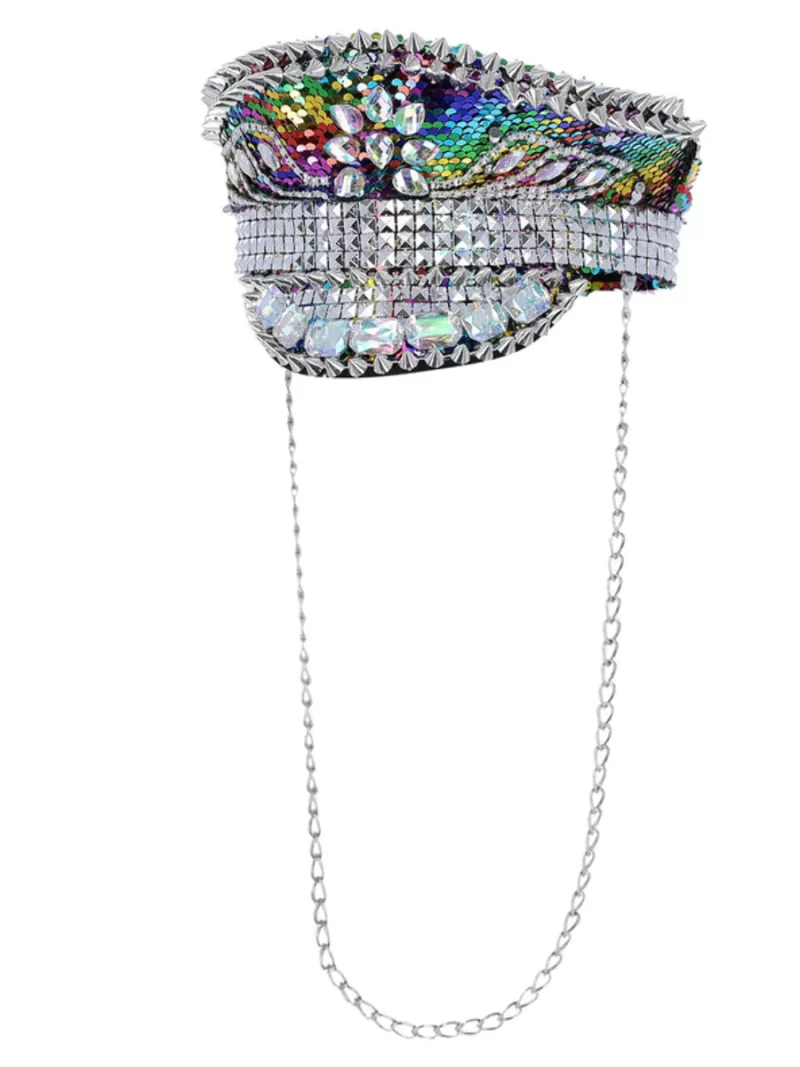 Fever Deluxe Sequin Studded Captains Cap, Rainbow