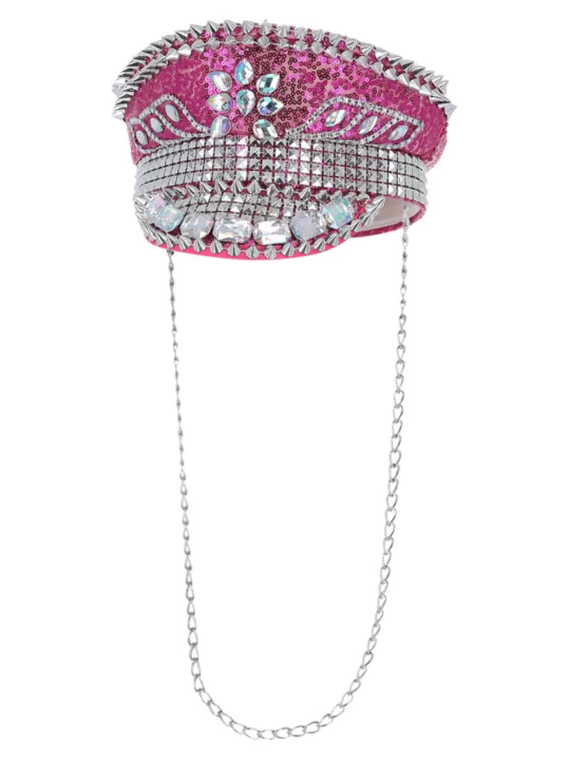 Fever Deluxe Sequin Studded Captains Cap, Hot Pink