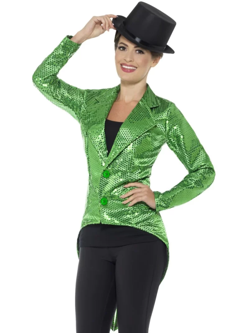 Sequin Tailcoat Green Ladies Fancy Dress Costume