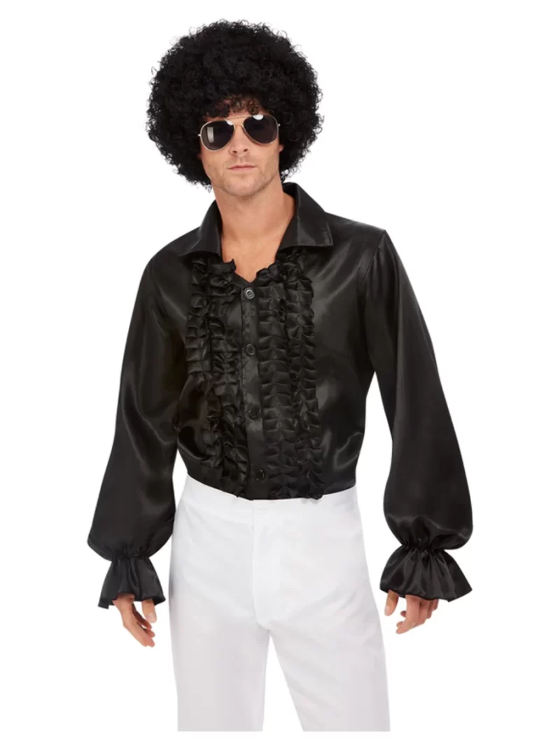 60's Ruffled Shirt Black Men's Fancy Dress Costume - Image 2