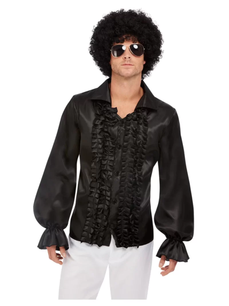 60's Ruffled Shirt Black Men's Fancy Dress Costume