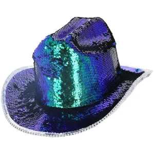 Fever Deluxe Sequin Cowgirl Hat Irridescent Green