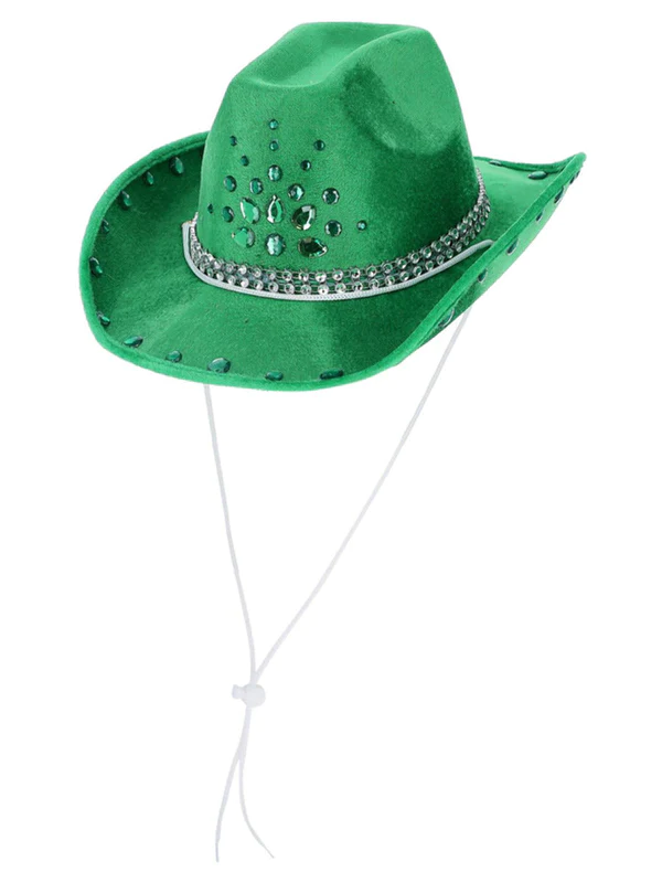 Green Rhinestone Cowboy Hat Fancy Dress Costume