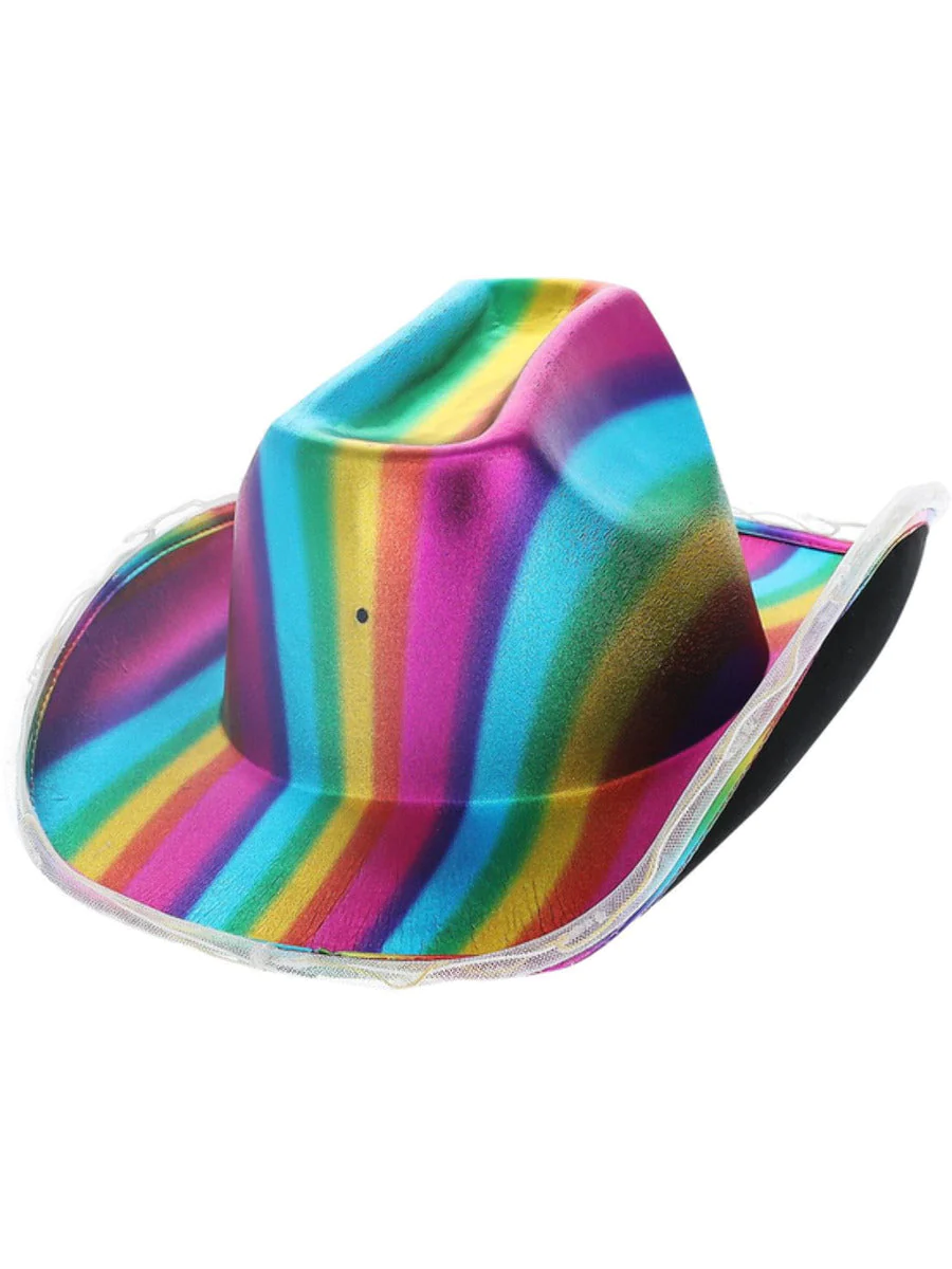 Led Light Up Metallic Cowboy Hat Fancy Dress Costume