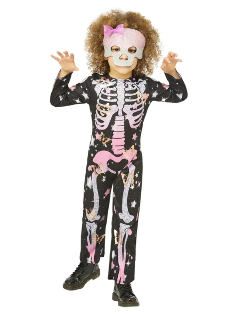 Skeleton Rose Gold Sparkle Children's Halloween Fancy Dress Costume