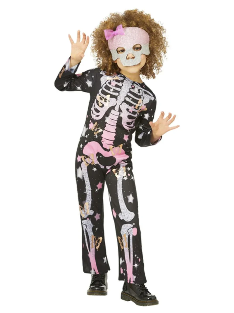 Skeleton Rose Gold Sparkle Children's Halloween Fancy Dress Costume - Image 2