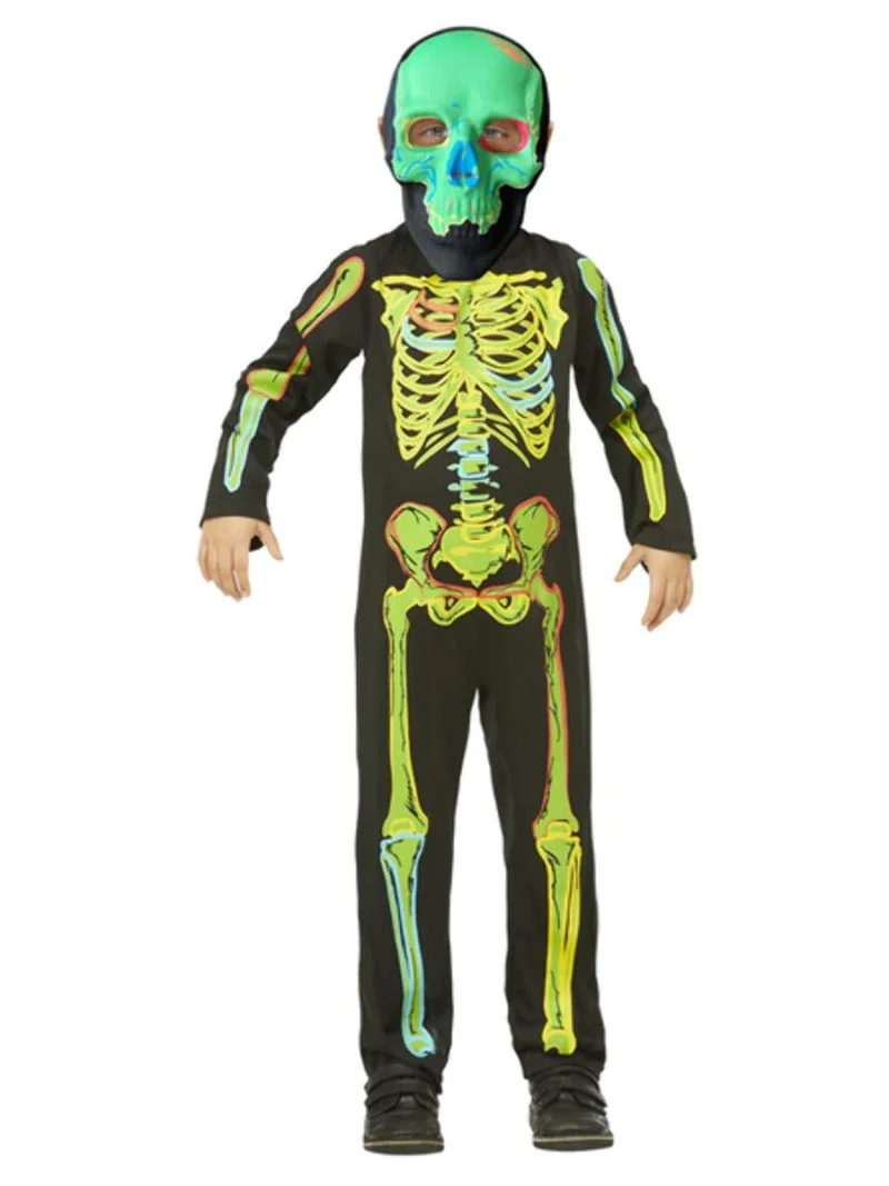 Neon Skeleton Glow in the Dark Children's Halloween Fancy Dress Costume - Image 2