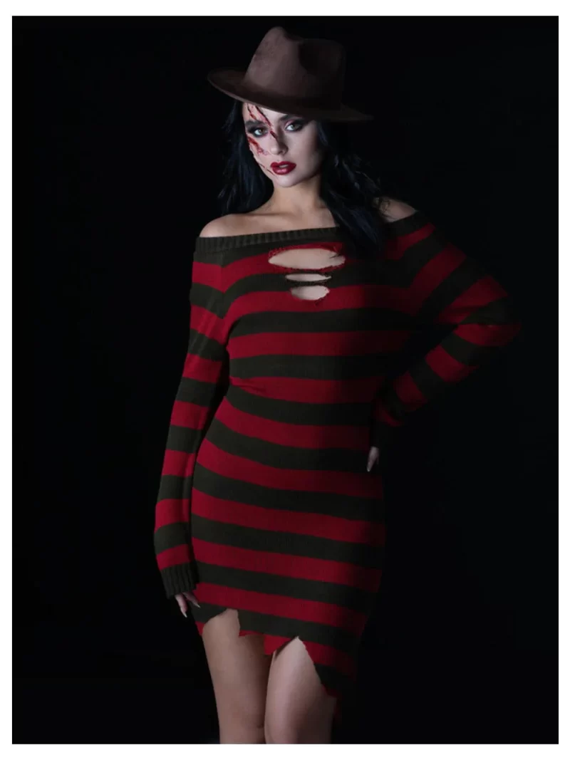 A Nightmare On Elm Street Freddy Krueger Ladies Halloween Fancy Dress Costume - Image 2