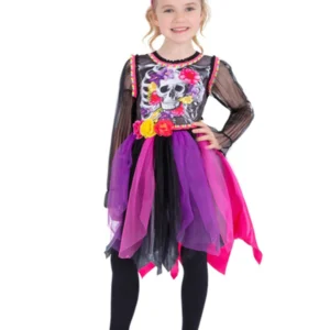 Day of the Dead Pom-Pom Children's Halloween Fancy Dress Costume - Image 2