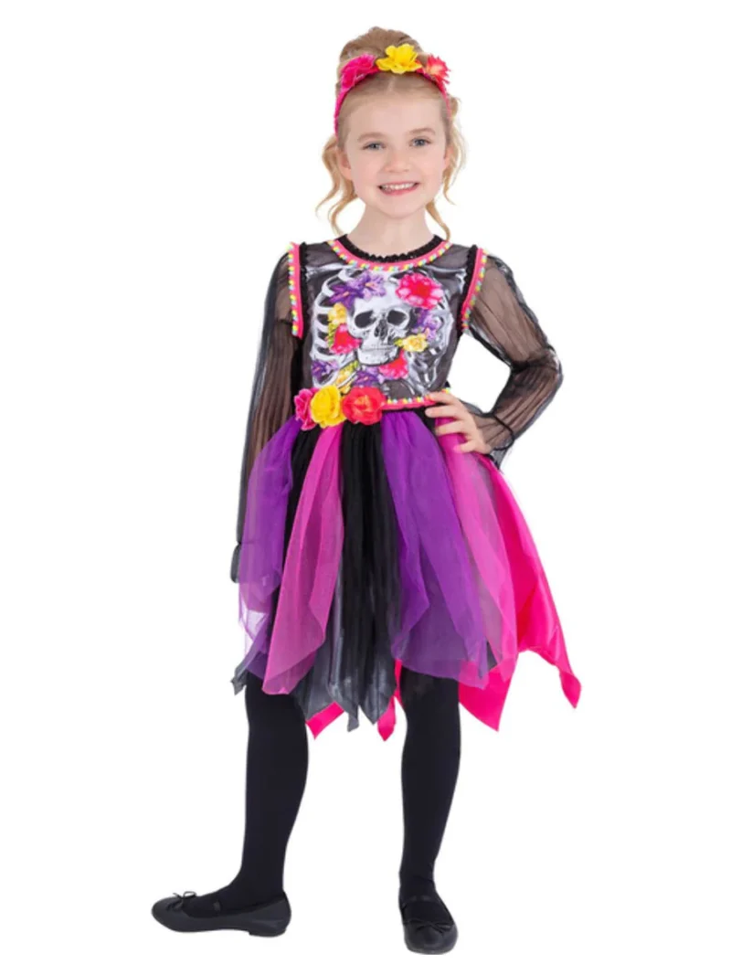 Day of the Dead Pom-Pom Children's Halloween Fancy Dress Costume - Image 2