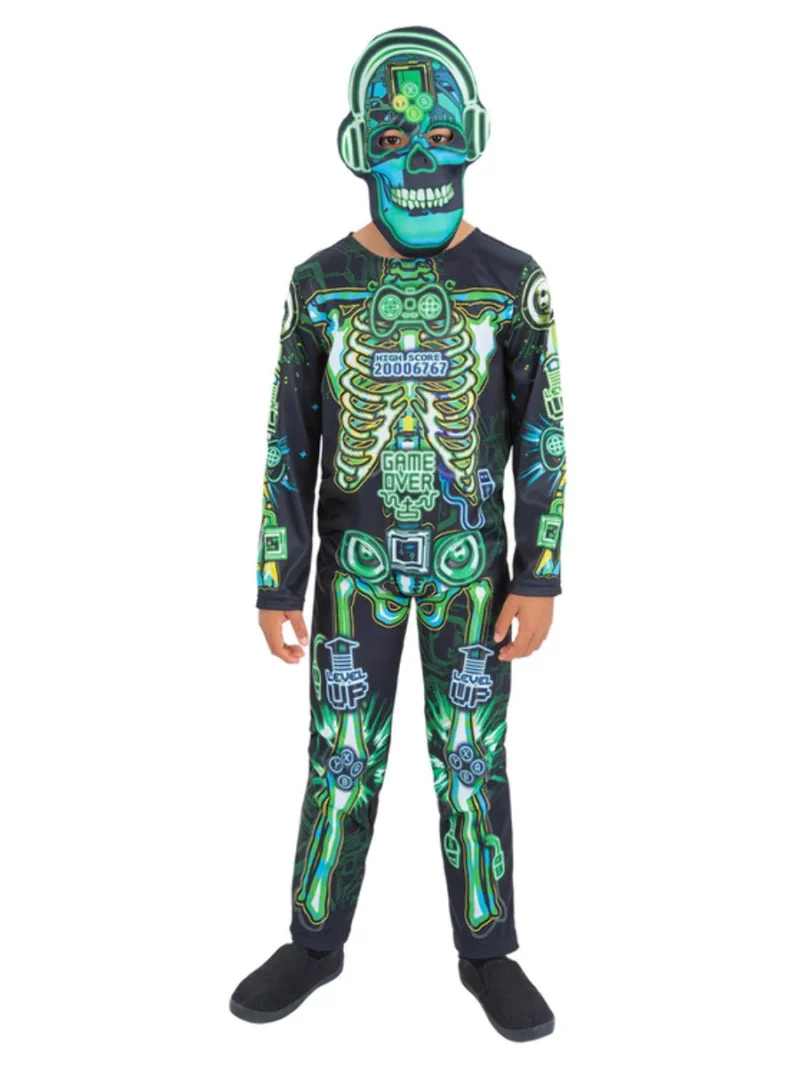 Glow in the Dark Tech Skeleton Children's Halloween Fancy Dress Costume - Image 2