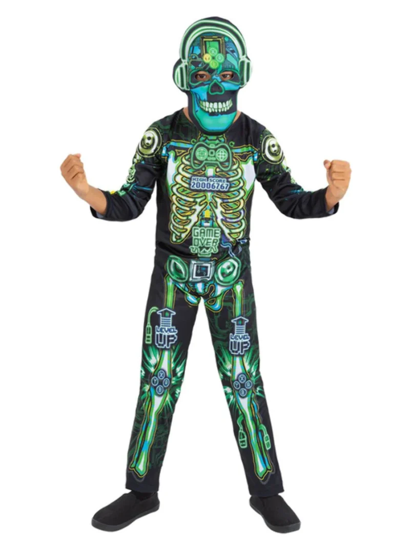 Glow in the Dark Tech Skeleton Children's Halloween Fancy Dress Costume