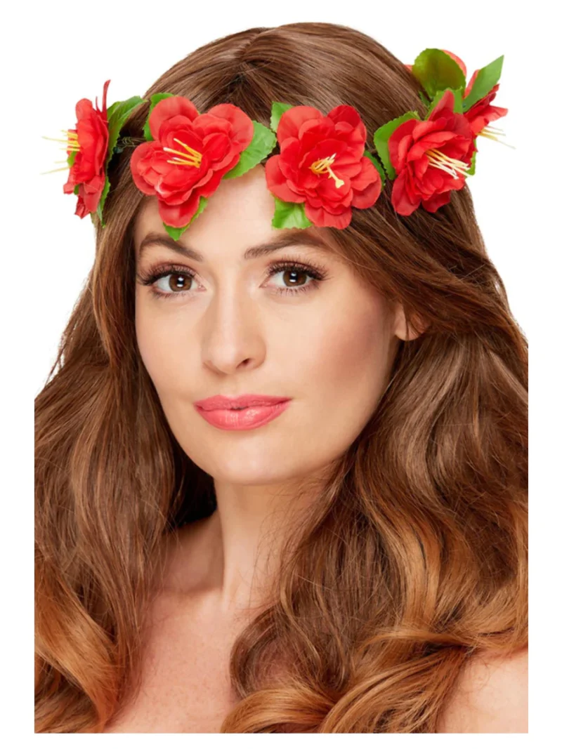 Hawaiian/Hippie Flower Crown, Red - Image 2