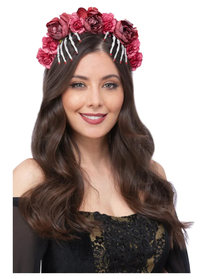 Red Rose & Skeleton Hand Headband Day Of The Dead