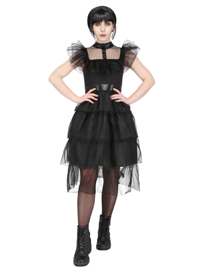Gothic Prom (Wednesday Addams) Ladies Fancy Dress Costume